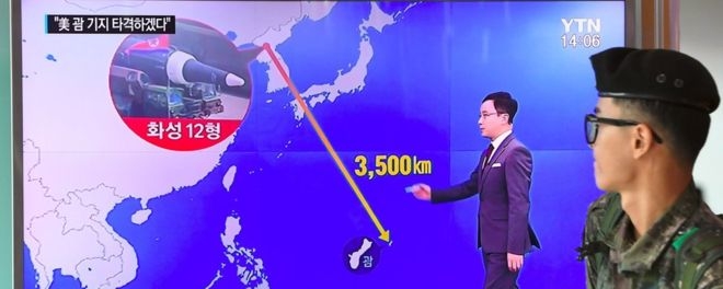 北朝鮮がグアム沖を標的にミサイル実験をする